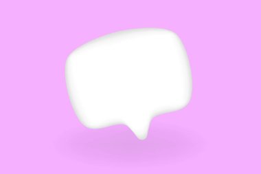 Pembe arka planda beyaz üç boyutlu konuşma balonu. Yumuşak gölge efektli minimalist illüstrasyon. İletişim ve mesaj kavramı
