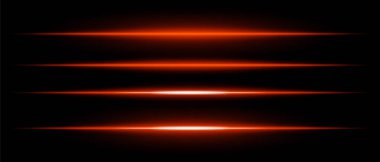 Siyah arka planda parlayan gerçekçi turuncu lazer ışınları. Gelecekçi enerji çizgileri, bilim kurgu hız hareketi, neon siber ışık.