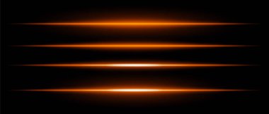 Siyah arka planda parlayan gerçekçi turuncu lazer ışınları. Gelecekçi enerji çizgileri, bilim kurgu hız hareketi, neon siber ışık.