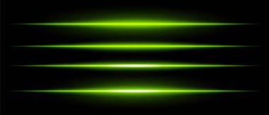 Siyah arka plan üzerinde ışıldayan gerçekçi yeşil lazer ışınları. Gelecekçi enerji çizgileri, bilim kurgu hız hareketi, neon siber ışık.