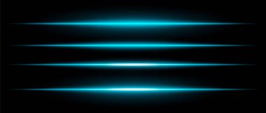 Siyah arka plan üzerinde ışıldayan gerçekçi mavi lazer ışınları. Gelecekçi enerji çizgileri, bilim kurgu hız hareketi, neon siber ışık.