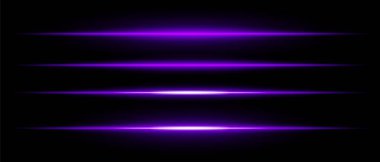 Siyah arka planda parlak efektli gerçekçi mor lazer ışınları. Gelecekçi enerji çizgileri, bilim kurgu hız hareketi, neon siber ışık.