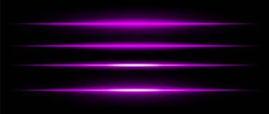 Siyah arka planda parlak efektli gerçekçi mor lazer ışınları. Gelecekçi enerji çizgileri, bilim kurgu hız hareketi, neon siber ışık.