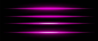 Siyah arka planda parlak efektli gerçekçi mor lazer ışınları. Gelecekçi enerji çizgileri, bilim kurgu hız hareketi, neon siber ışık.