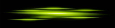 Soyut ışık arka planda iz bırakır. Koyu renk arka planda hareket bulanıklığı olan parlak yeşil yatay çizgiler. Geleceksel hız, enerji akışı, lazer ışınları ve teknoloji konsepti.