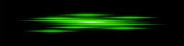 Soyut ışık arka planda iz bırakır. Koyu renk arka planda hareket bulanıklığı olan parlak yeşil yatay çizgiler. Geleceksel hız, enerji akışı, lazer ışınları ve teknoloji konsepti.