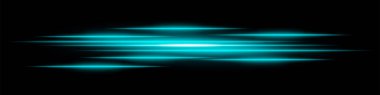 Soyut ışık arka planda iz bırakır. Koyu arkaplan üzerinde hareket bulanıklığı olan parlak mavi yatay çizgiler. Geleceksel hız, enerji akışı, lazer ışınları ve teknoloji konsepti.