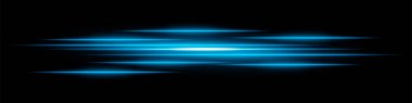 Soyut ışık arka planda iz bırakır. Koyu arkaplan üzerinde hareket bulanıklığı olan parlak mavi yatay çizgiler. Geleceksel hız, enerji akışı, lazer ışınları ve teknoloji konsepti.