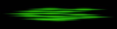 Soyut yeşil ışık arka planı çizer. Karanlık bir arkaplanda hareket bulanıklığı olan parlak yatay çizgiler. Geleceksel hız, enerji akışı, lazer ışınları ve teknoloji konsepti.