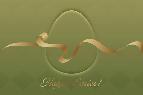 Easter Blessings. A golden ribbon flows smoothly, creating a refined Easter greeting on a muted green background with a delicate egg silhouette.