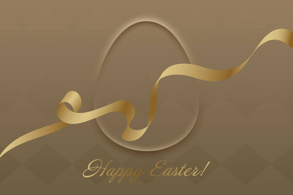 Easter Celebration. A golden ribbon frames a soft beige background, adding warmth to this stylish greeting card. A refined holiday design capturing Easter spirit, Christian traditions, renewal