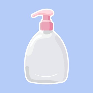 Sabun dağıtıcı ikonu. İçi sıvı sabunla dolu şeffaf plastik bir şişe. El yıkama ve kişisel bakım için hijyen ve cilt bakımı ürünleri.