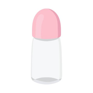 Roll-on deodorant ikonu. Beyaz arka planda pembe ve beyaz deodorant şişesi. Kişisel hijyen, koku koruması ve tazelik için kullanılır..