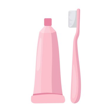 Diş sağlığı seti simgesi. Diş macunu tüpü ve diş fırçası. Ağız temizliği ve taze nefes için gerekli malzemeler..