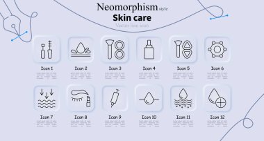 Cilt bakımı simgesi. Maskara, hidrasyon, makyaj fırçası, kozmetik şişe, temel, cilt molekülü, soğurma, ruj, iğne, nem, su dengesi, cilt suyu.