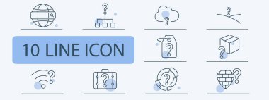 Gizemli set simgesi. Küresel arama, bilinmeyen hiyerarşi, bulut belirsizliği, karar kesişim noktası, tanımlanamayan etiket, gizemli paket, zayıf sinyal, gizli bavul, bilinmeyen veri, güvenlik şüphesi.