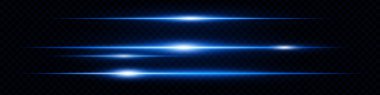 Koyu bir zemin üzerinde şeffaf bir parıltı etkisi olan parlak mavi yatay ışık çizgileri, fütüristik soyut bir tasarım oluşturur..