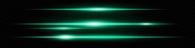 Parlak yeşil yatay ışık, koyu bir arkaplan üzerinde şeffaf bir parlaklık etkisi yaratarak fütüristik soyut bir tasarım oluşturur..