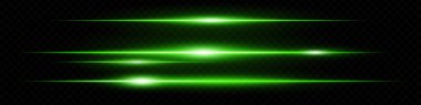 Parlak yeşil yatay ışık, koyu bir arkaplan üzerinde şeffaf bir parlaklık etkisi yaratarak fütüristik soyut bir tasarım oluşturur..