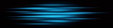 Koyu arkaplanda gelecekteki mavi yatay neon hız çizgileri. Soyut parlak ışınlar teknoloji, arayüz ve dijital efektler için idealdir. EPS vektör illüstrasyonu.