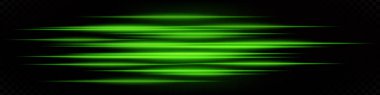 Koyu arkaplanda fütüristik yeşil yatay neon hız çizgileri. Soyut parlak ışınlar teknoloji, arayüz ve dijital efektler için idealdir. EPS vektör illüstrasyonu.