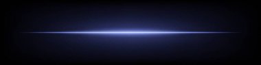 Mavi yatay neon mercek, koyu arkaplanda parlak bir şekilde parlıyor. Minimalist fütüristik ışın, UI tasarımı için mükemmel bilim kurgu efektleri, dijital projeler. EPS vektör illüstrasyonu.