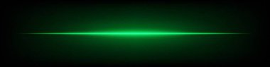 Koyu arkaplanda parlayan yeşil yatay neon mercek. Minimalist fütüristik ışın, UI tasarımı için mükemmel bilim kurgu efektleri, dijital projeler. EPS vektör illüstrasyonu.