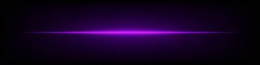 Koyu arkaplanda parlak, mor, neon ışıklı bir ışık var. Soyut fütüristik minimalist ışın, UI, dijital tasarım, bilim kurgu projeleri için mükemmel. EPS vektör illüstrasyonu.