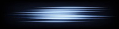 Soyut fütüristik yatay mavi neon hız çizgileri koyu arkaplanda dinamik bir şekilde parlıyordu. Dijital efektler, teknik projeler, yapay zeka tasarımı için ideal. EPS vektör illüstrasyonu.