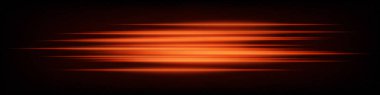 Parlak yatay turuncu neon hız çizgileri koyu arkaplanda dinamik bir şekilde parlıyor. Fütüristik soyut ışınlar, UI tasarımı, dijital efektler ve teknoloji görselleri için idealdir. EPS vektör illüstrasyonu.