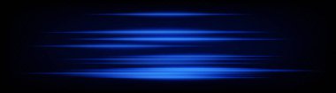 Karanlık arka planda parlayan dinamik mavi neon hız çizgileri. Teknoloji görselleri, UI tasarımı, dijital afişler için ideal kirişler. EPS vektör illüstrasyonu.