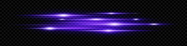 Dinamik yatay mor neon hız çizgileri koyu bir arkaplanda parlıyor. Soyut fütüristik ışınlar dijital tasarım, teknoloji ve UI elementleri için mükemmel. EPS vektör illüstrasyonu.