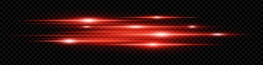 Dinamik yatay kırmızı neon hız çizgileri koyu bir arkaplanda parlıyor. Soyut fütüristik ışınlar dijital tasarım, teknoloji ve UI elementleri için mükemmel. EPS vektör illüstrasyonu.