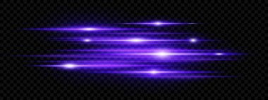 Mor yatay neon parlamalar, şeffaf arkaplanda izole edilmiş. Soyut ışıldayan ışınlar dijital efektler, fütüristik tasarımlar, UI için idealdir. EPS vektör illüstrasyonu.