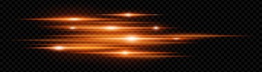 Şeffaf arkaplanda turuncu yatay neon parlamalar izole edilmiş. Soyut ışıldayan ışınlar dijital efektler, fütüristik tasarımlar, UI için idealdir. EPS vektör illüstrasyonu.