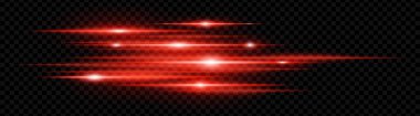 Kırmızı yatay neon parlamalar şeffaf arkaplanda izole edilmiş. Soyut ışıldayan ışınlar dijital efektler, fütüristik tasarımlar, UI için idealdir. EPS vektör illüstrasyonu.
