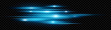 Mavi yatay neon parlamalar şeffaf arkaplanda izole edilmiş. Soyut ışıldayan ışınlar dijital efektler, fütüristik tasarımlar, UI için idealdir. EPS vektör illüstrasyonu.