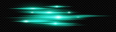 Cyan yatay neon parlamaları şeffaf arkaplanda izole edilmiş. Soyut ışıldayan ışınlar dijital efektler, fütüristik tasarımlar, UI için idealdir. EPS vektör illüstrasyonu.