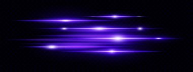 Mavi yatay lens, şeffaf arkaplanda neon parlamaları gösteriyor. Teknolojik arayüzler, afişler, dijital projeler için fütüristik soyut ışınlar ideal. EPS vektör illüstrasyonu.