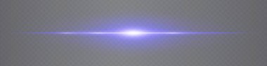 Şeffaf arkaplanda yatay mavi mercek parlaması izole edilmiş. UI, dijital efektler ve teknolojik görseller için minimalist ışınlar ideal. EPS vektör illüstrasyonu.