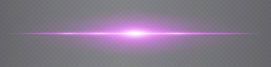 Şeffaf arka planda izole edilmiş yatay pembe mercek alevi. UI, dijital efektler ve teknolojik görseller için minimalist ışınlar ideal. EPS vektör illüstrasyonu.