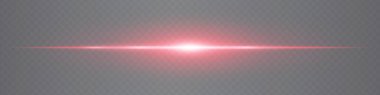 Şeffaf arkaplanda yatay kırmızı mercek parlaması izole edilmiş. UI, dijital efektler ve teknolojik görseller için minimalist ışınlar ideal. EPS vektör illüstrasyonu.