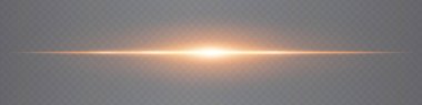 Şeffaf arkaplanda yatay turuncu mercek parlaması izole edilmiş. UI, dijital efektler ve teknolojik görseller için minimalist ışınlar ideal. EPS vektör illüstrasyonu.