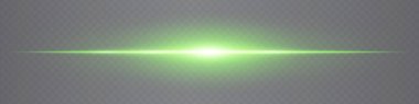 Minimalist yatay yeşil lens şeffaf arkaplanda hafifçe parlıyor. Dijital tasarımlar, UI elementleri ve fütüristik görseller için parlak kiriş ideal. EPS vektör illüstrasyonu.