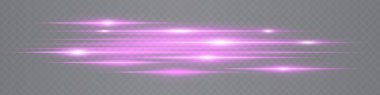 Şeffaf arkaplanda parlayan dinamik pembe neon ışıklı çizgiler. Fütürist soyut ışınlar teknolojik görüntüler ve dijital arayüzler için idealdir. EPS vektör illüstrasyonu.