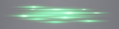 Yeşil yatay neon parlamaları şeffaf arkaplanda izole edilmiş. Soyut parlaklık çizgileri fütüristik UI tasarımı, dijital efektler, teknoloji projeleri için idealdir. EPS vektör illüstrasyonu.