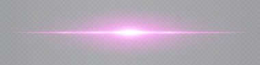 Minimalist parlak pembe mercek şeffaf arkaplanda yatay olarak parlıyor. UI ve teknolojik görseller için soyut fütüristik ışın ideal. EPS vektör illüstrasyonu.