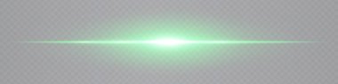 Şeffaf arka planda parlayan minimalist yatay yeşil lens. UI elementleri, dijital tasarımlar, fütüristik görseller için soyut parlak ışın ideali. EPS vektör illüstrasyonu.