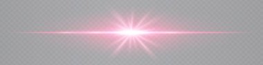 Şeffaf arkaplanda yıldız şeklinde parlayan parlak yatay kırmızı lens. UI tasarımı, özel efektler, dijital görseller için geleceksel ışınlar ideal. EPS vektör illüstrasyonu.