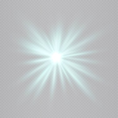 Şeffaf arkaplanda parlak turkuaz yıldız şeklindeki mercek patlaması izole edildi. Dinamik ışıltı özel efektler, dijital tasarımlar, bilim kurgu görselleri için idealdir. EPS vektör illüstrasyonu.